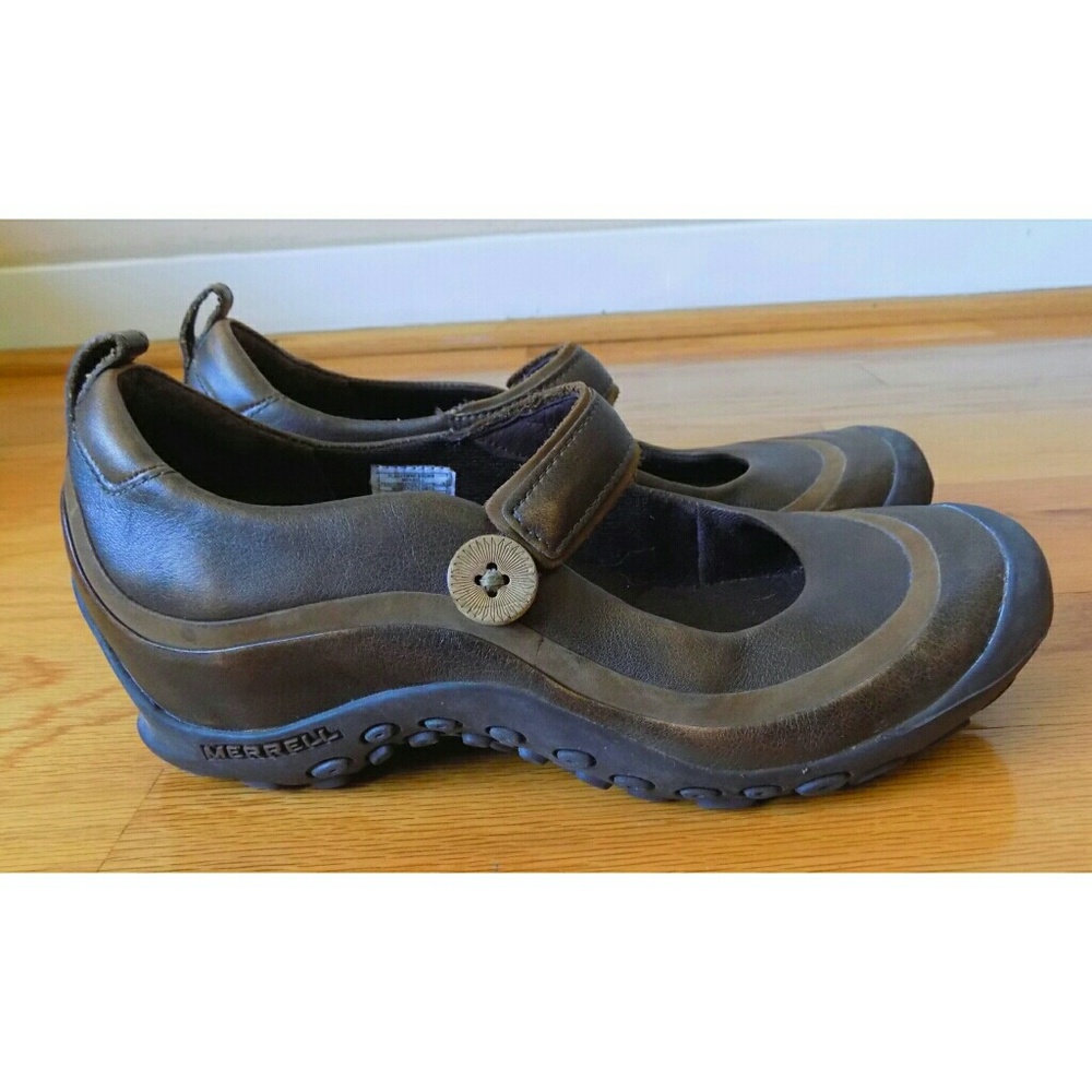 MERRELL PLAZA EMME MARY JANE WEDGE SHOES BROWN 8